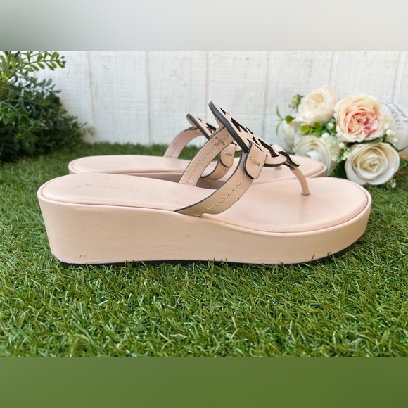 Tory Burch  MILLER WEDGE SANDAL
$275 size 9.5 gently used
Color: Soft Pink - Picture 7 of 16